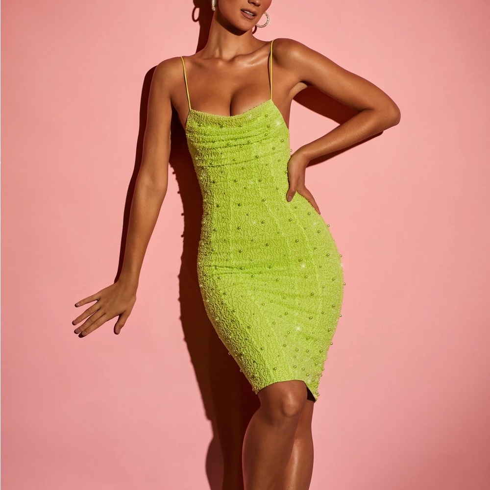 Strappy Embellished Midi Dress in Lime